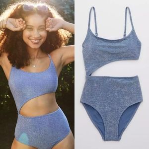 NWOT Aerie Shine Cut Out Scoop One Piece Cheeky Swimsuit Small L